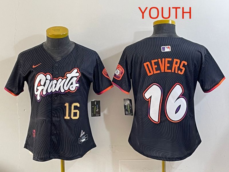 Youth 2025 San Francisco Giants #16 Devers Black Joint Name Nike MLB Jersey style 03